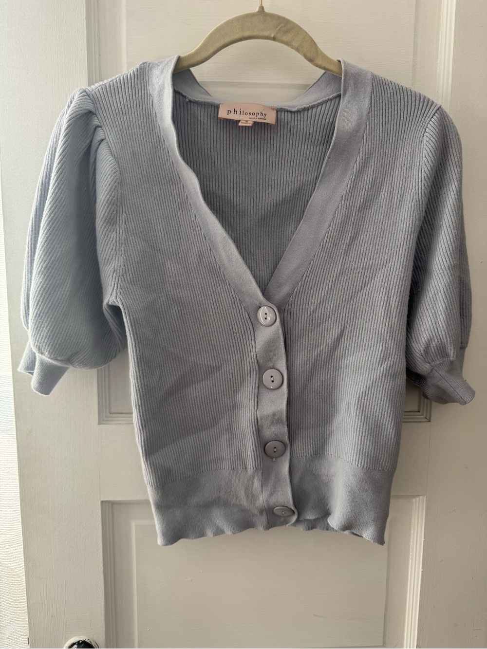 Philosophy Light Blue Short-Sleeve Button Ribbed Shirt